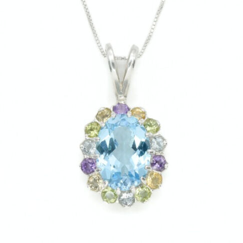 Blue Topaz pendant with Citrine, Amethyst and Peridot accents for colorful elegance