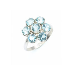 Blue Topaz cluster ring in floral style, perfect for adding sparkle and elegance to everyday wear, great birthday gift for December, ideal for holiday gatherings