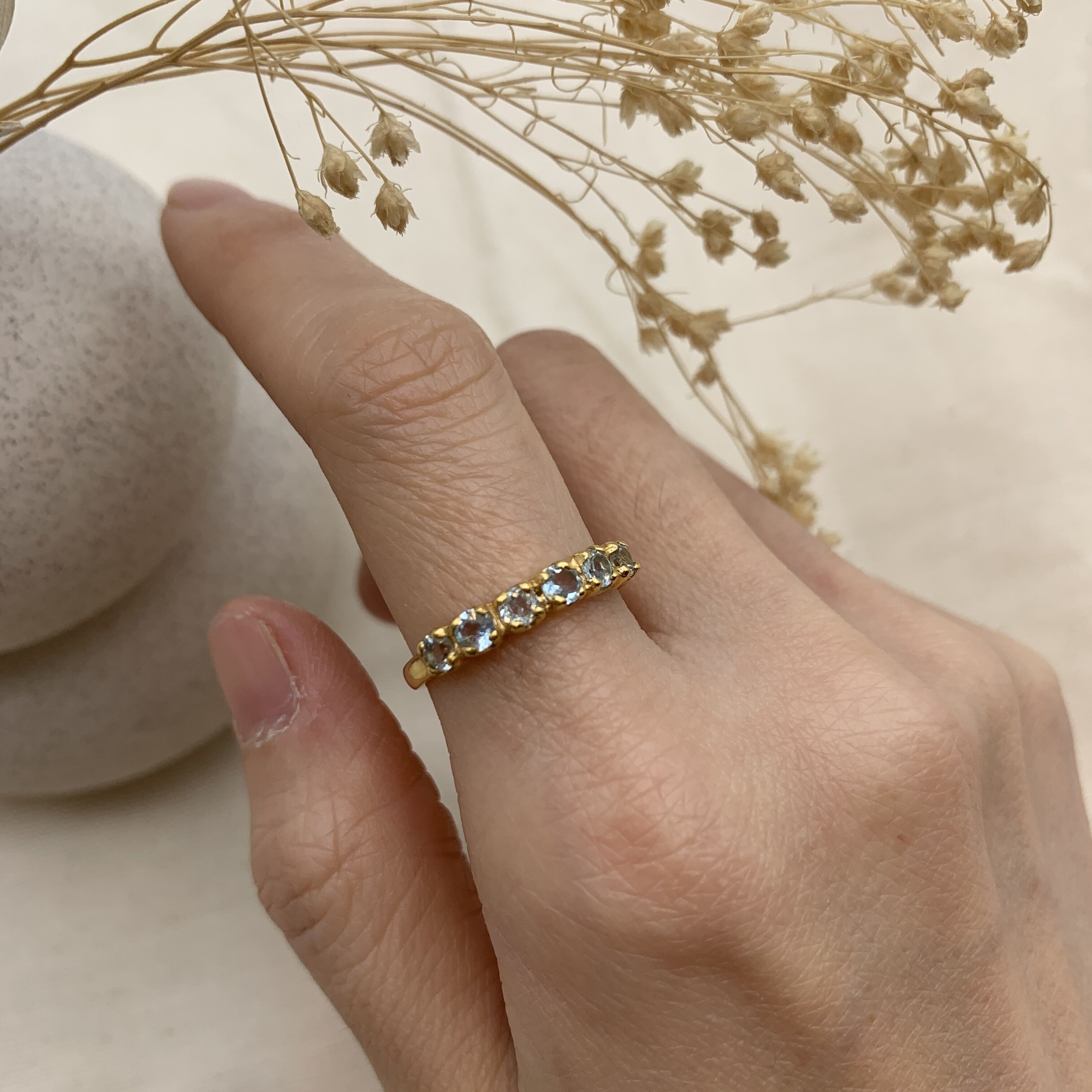 Blue Topaz Ring, Half Eternity Band in 18k Gold Vermeil