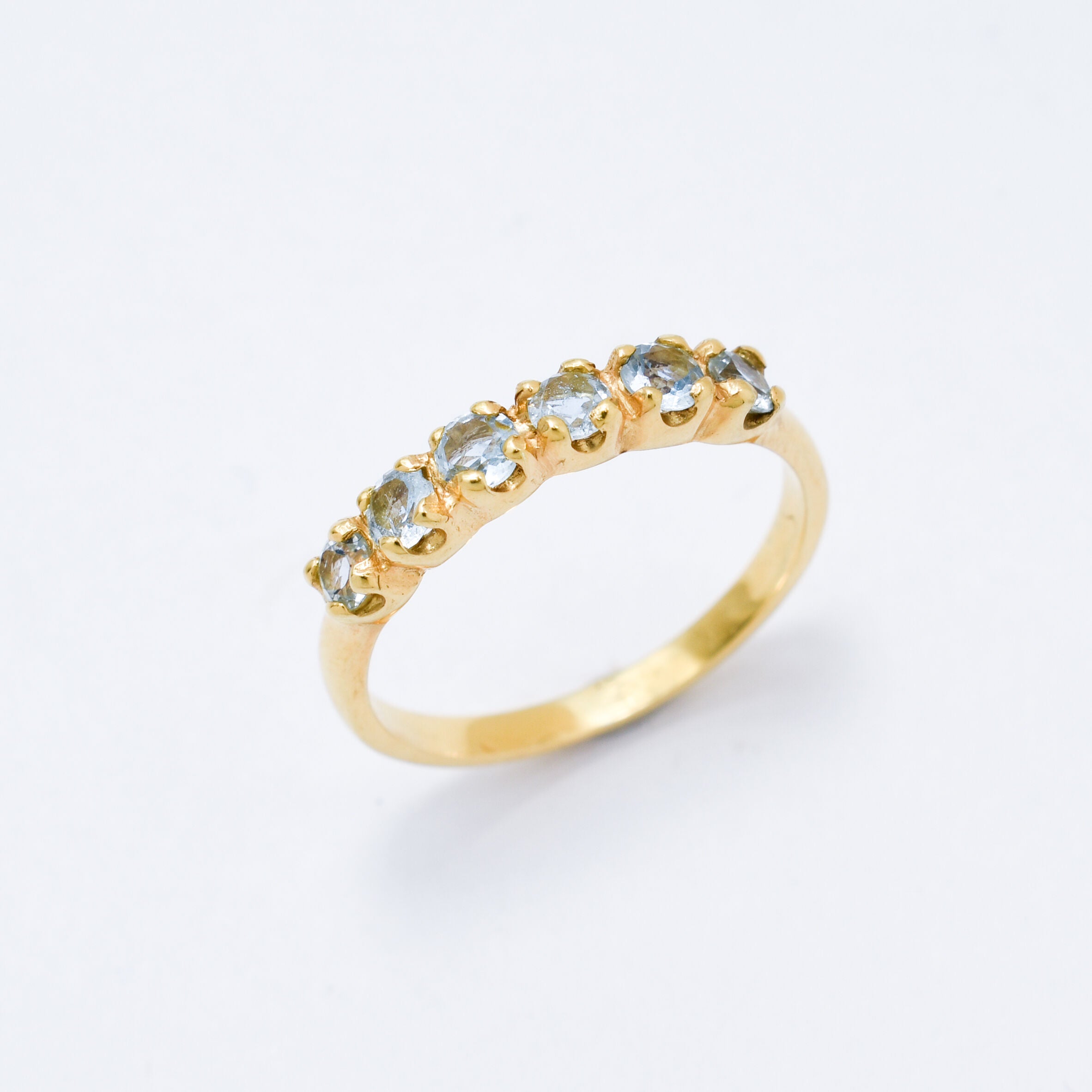 Blue Topaz Gold Ring, Half Eternity Band, Gold Stackable Ring