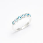 Blue Topaz Half Eternity Ring in Solid 925 Sterling Silver, Stackable Ring with Blue Gemstones