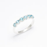 Blue Topaz Half Eternity Ring in Solid 925 Sterling Silver, Stackable Ring with Blue Gemstones