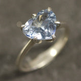 Blue topaz heart ring set in sterling silver showcasing diamond-cut gemstone and polished silver band