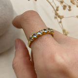 Blue Topaz Gold Ring, Half Eternity Band, Gold Stackable Ring worn on index finger