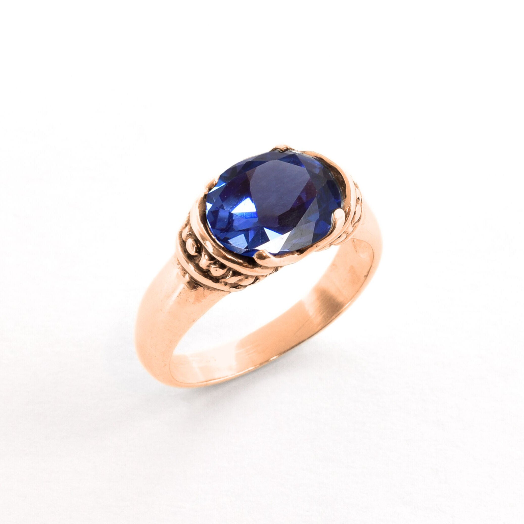 Blue Tribal Tanzanite Ring set in 18k Rose Gold Vermeil over Solid 925 Sterling Silver, Unisex ring