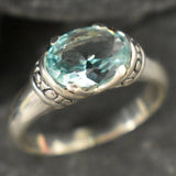 Gold Aquamarine Ring - Blue Tribal Ring - Vintage Tribal Ring