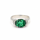 Beautifully crafted 925 Sterling Silver ring with a stunning oval Created Green Emerald, a meaningful gift for May birthdays.