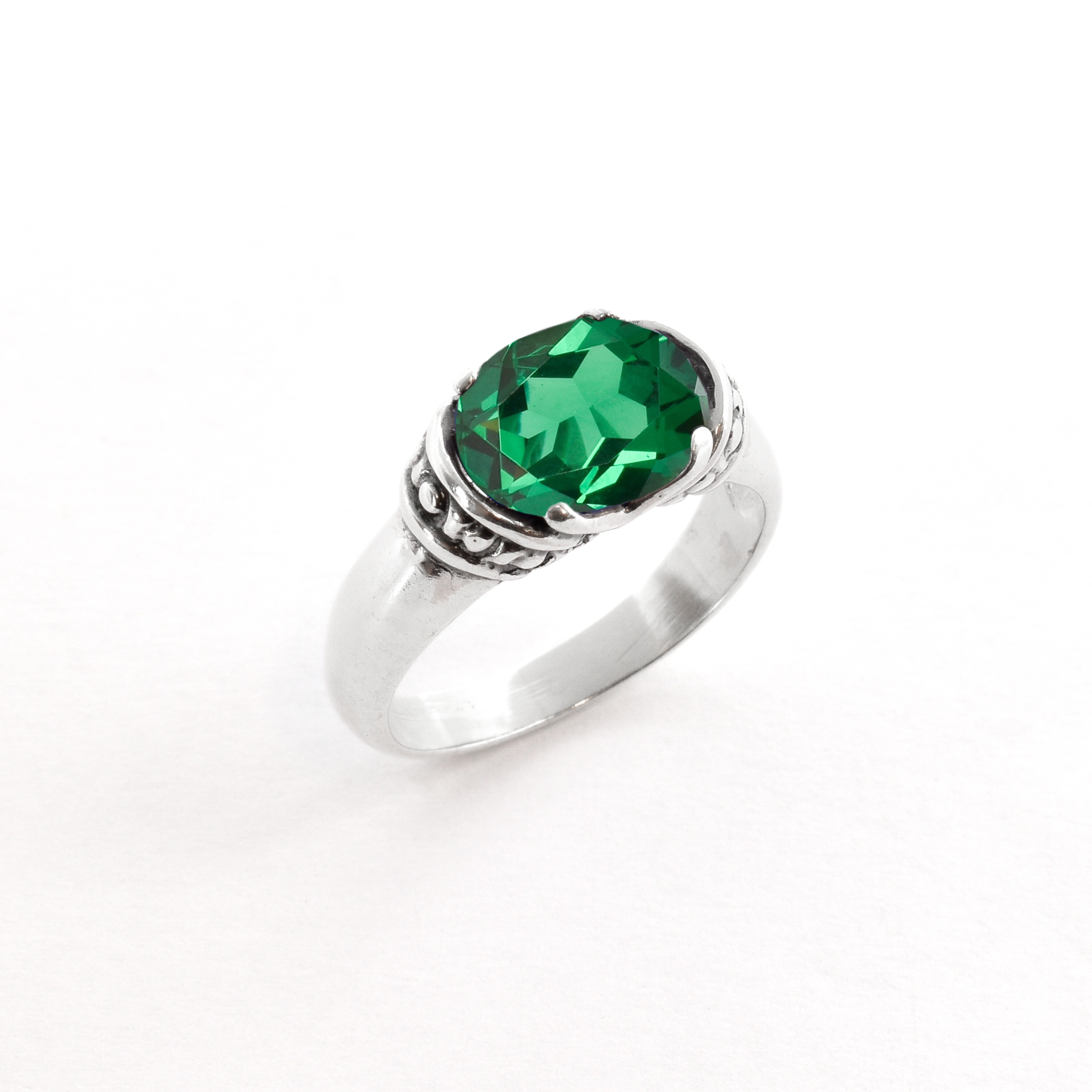 Created Emerald Ring made in 925 Sterling Silver with Oval Created Green Emerald in Solitaire setting, May Birthstone gift idea, symbolizes, ideal for everyday wear and perfect for birthday gifting and special occasions.