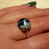 Boho Leaf Ring - Blue Gemstone Ring - Statement Leaf Ring