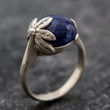 Boho Leaf Ring - Blue Gemstone Ring - Statement Leaf Ring