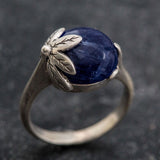 Boho Leaf Ring - Blue Gemstone Ring - Statement Leaf Ring