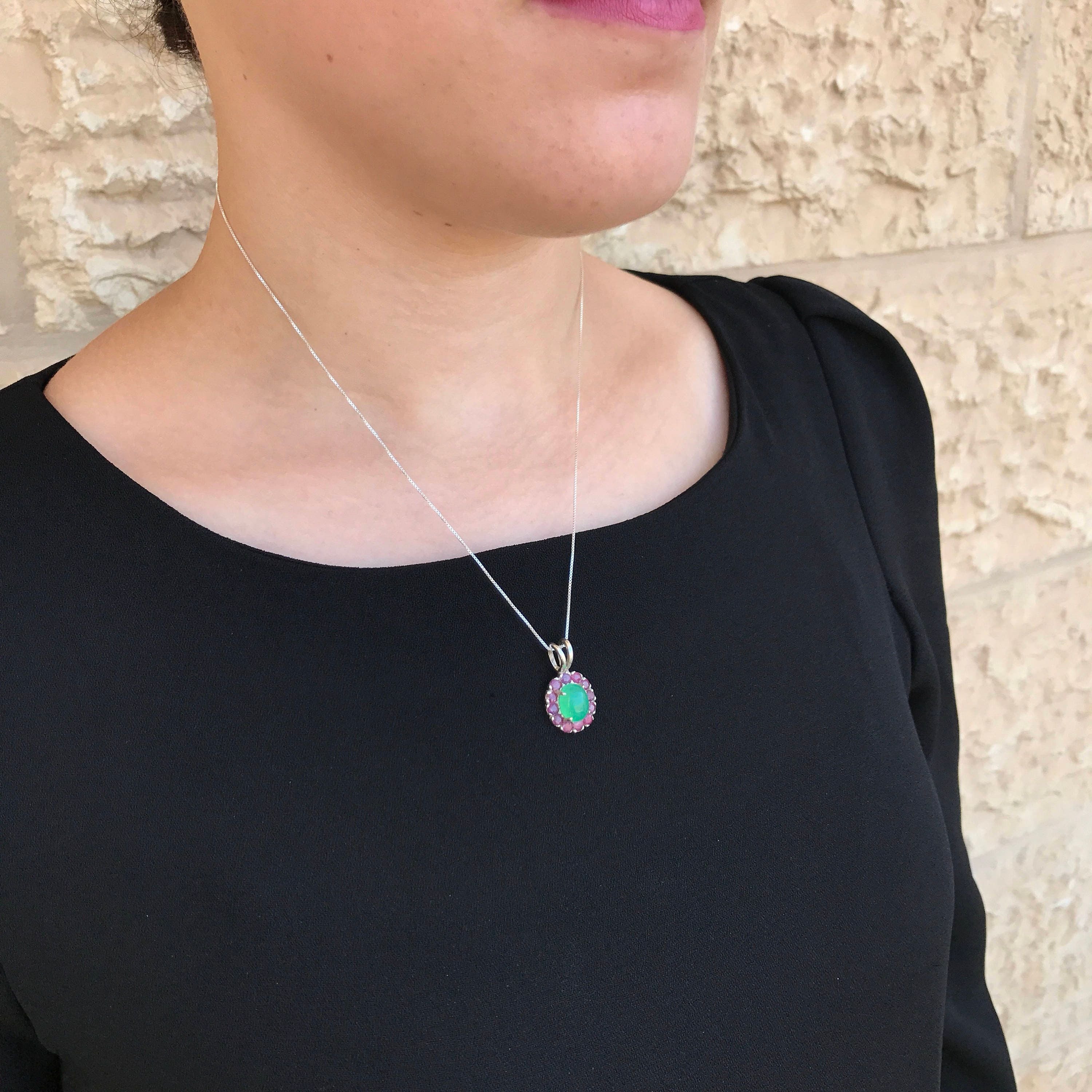 Natural Chrysoprase and Ruby gemstone necklace brings vibrant charm to everyday wear, enhancing emotional calm, perfect as a personal treat or wellness-inspired birthday gift.
