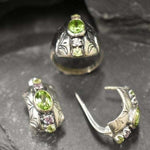 Bold Natural Peridot & Amethyst gemstone ring in silver, ideal for weddings, parties, or gifting to gemstone admirers.