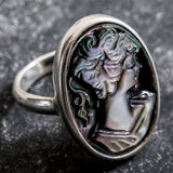 Cameo Lady Ring - Vintage Silver Ring - Pearl Shell Ring