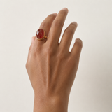 Gold Carnelian Ring - Red Statement Ring - Large Oval Ring