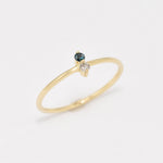 Solid 14k Yellow Gold Ring set with Certified Diamond, and Genuine Blue Diamond gemstones. Two stone ring that symbolizes eternal love, purity, and inner strength. Dainty, luxurious, and minimalist solid gold ring with real diamonds, for clarity, and abundance. Ideal for special occasions, and regal glam.