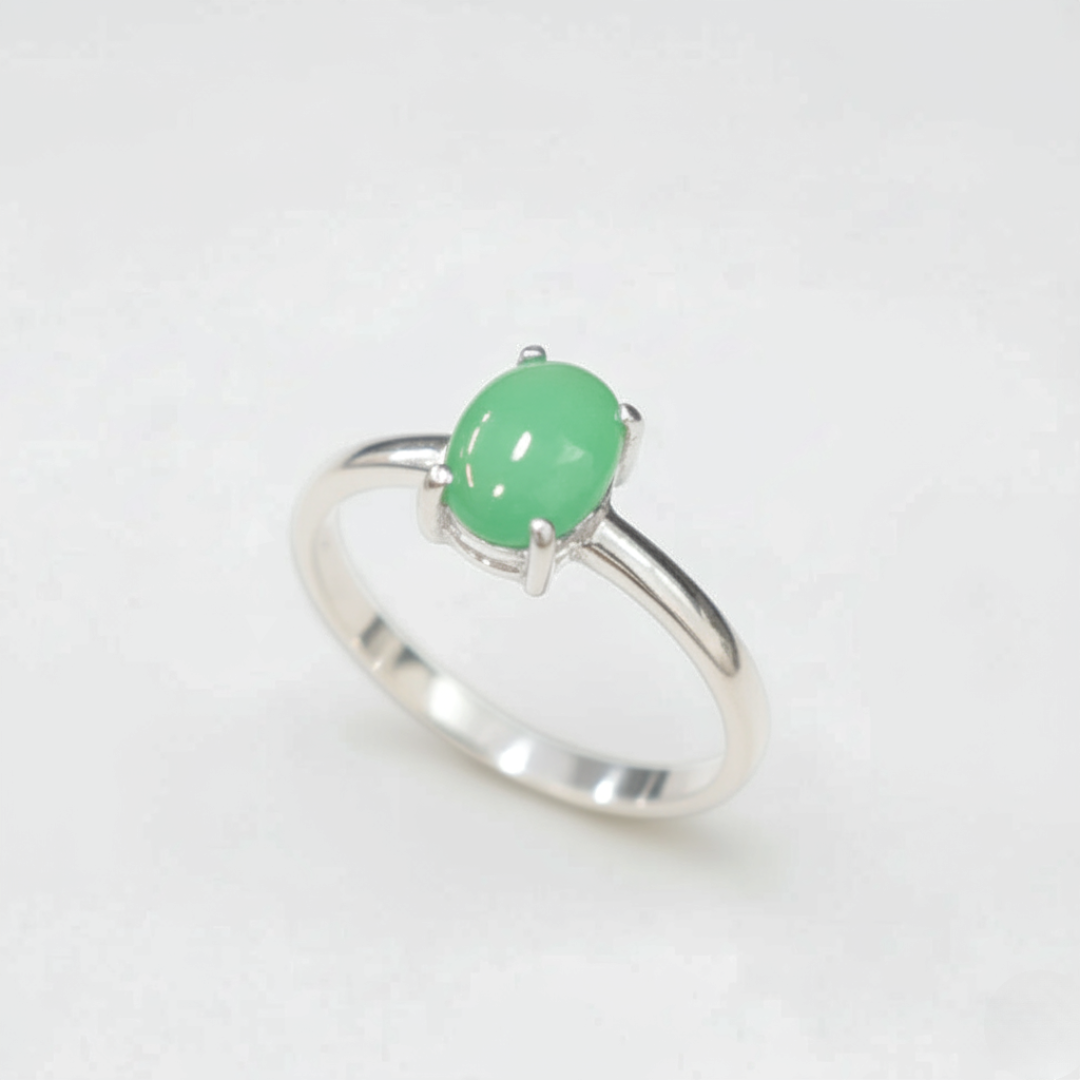 Chrysoprase Ring - Green Solitaire Ring - Classic Oval Ring made in 925 Sterling Silver. Ideal for everyday wear and perfect for birthday gifting and special occasions.