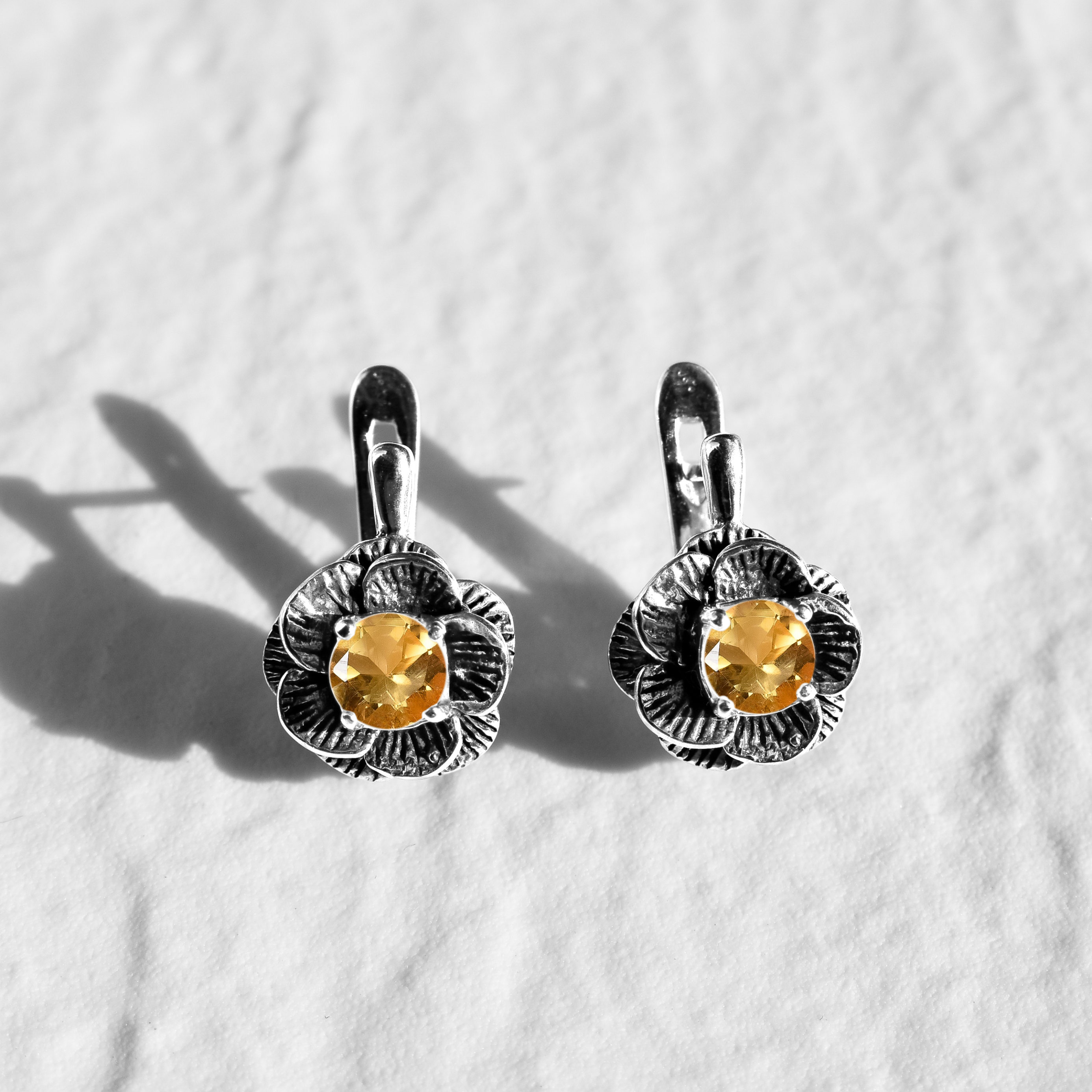 Gold Citrine Studs, Natural Citrine, Gold Flower Earrings, November Birthstone, Yellow Flower Studs, Gold Nature Earrings, Rose Earrings(3)