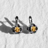 Gold Citrine Studs - Natural Citrine Earrings, Gold Flower Earrings