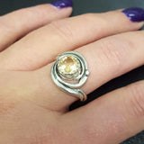 Citrine Ring - Yellow Swirl Ring - Vintage Spiral Ring