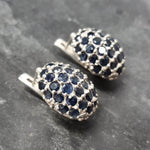 Beautiful 925 Sterling Silver Cluster Earrings with Round Blue Sapphire, ideal for special occasions and September birthdays.