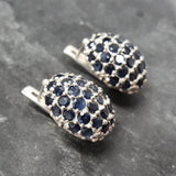 Beautiful 925 Sterling Silver Cluster Earrings with Round Blue Sapphire, ideal for special occasions and September birthdays.