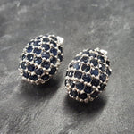 Natural Sapphire Earrings made in 925 Sterling Silver with Round Natural Blue Sapphire in Cluster setting, September Birthstone gift idea, symbolizes sincerity, truth, and faithfulness, ideal for everyday wear and perfect for birthday gifting and special occasions.