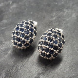 Natural Sapphire Earrings made in 925 Sterling Silver with Round Natural Blue Sapphire in Cluster setting, September Birthstone gift idea, symbolizes sincerity, truth, and faithfulness, ideal for everyday wear and perfect for birthday gifting and special occasions.