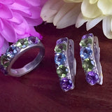 Colorful Drop Earrings - Half Hoops Earrings - Multistone Earrings