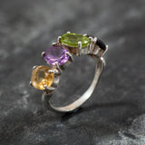 Colorful Statement Band - Garnet Silver Ring - Multistone Silver Ring