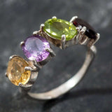 Colorful Statement Band - Garnet Silver Ring - Multistone Silver Ring