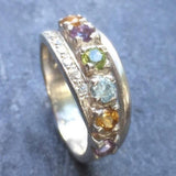 Colorful Wide Band - Citrine Stackable Ring - Multistone Triple Band