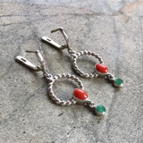 Coral Earrings - Long Dangling Earrings - Natural Emerald Earrings