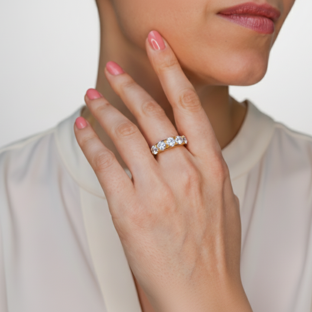 CZ Diamond Ring - Elegant Gold Vermeil Band, Stackable Design, Perfect for Daily Wear, Birthdays, and Special Occasions.