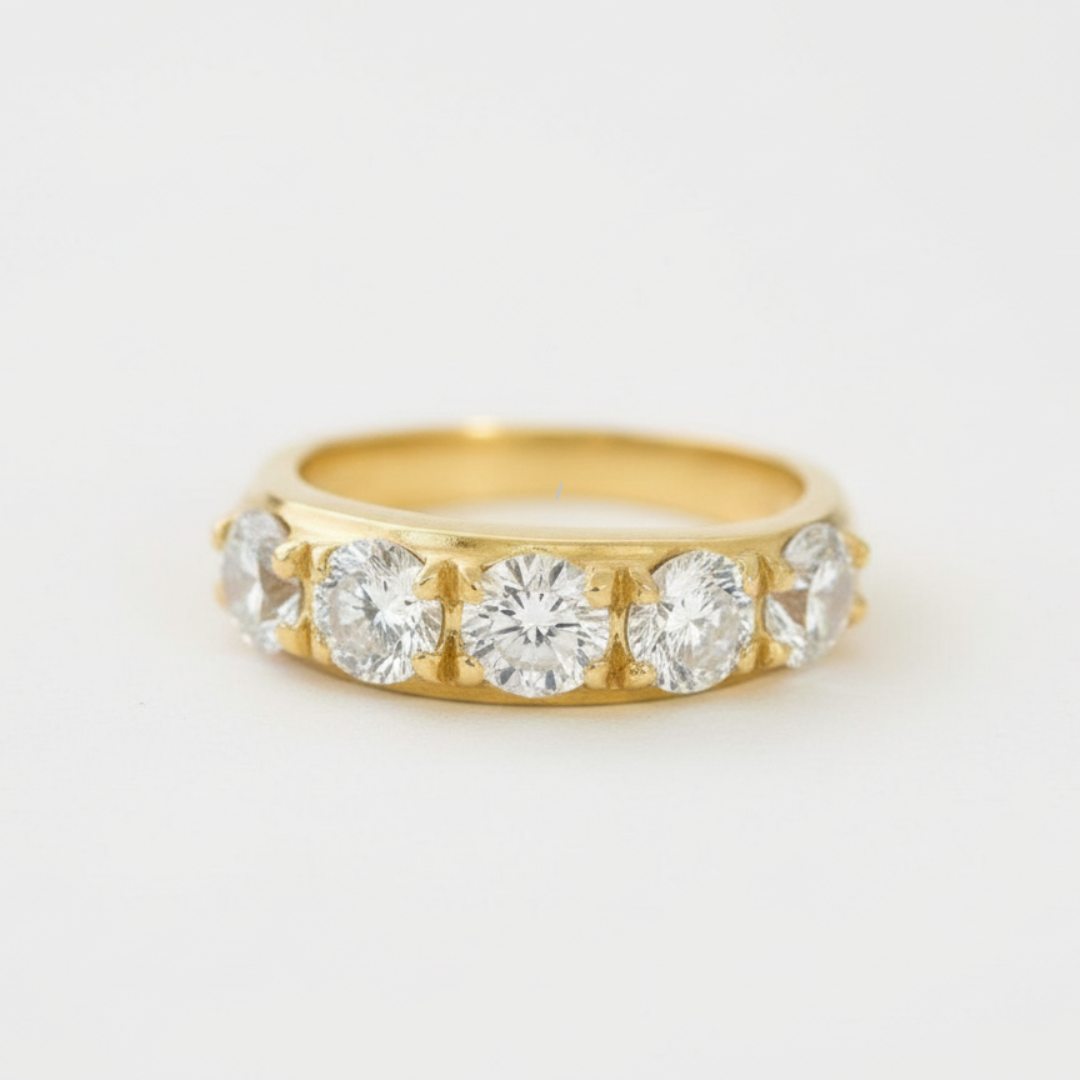 Created CZ Diamond Ring - Wide Gold Band, Stackable Diamond Band made in 18k Gold Vermeil. Ideal for everyday wear and perfect for birthday gifting and special occasions.
