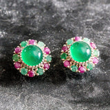 Emerald Flower Earrings - Ruby Victorian Earrings - Green Statement Earrings