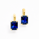 Elegant 18k Gold Vermeil earrings with Baguette Blue Sapphire, perfect September birthstone jewelry for meaningful celebrations.