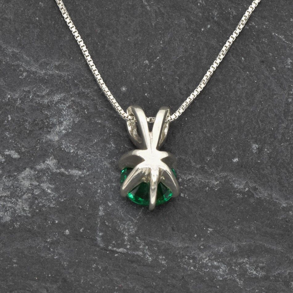 Sparkling Created Emerald Pendant in 925 Sterling Silver, a stylish May birthstone gift for her special moments and everyday elegance.