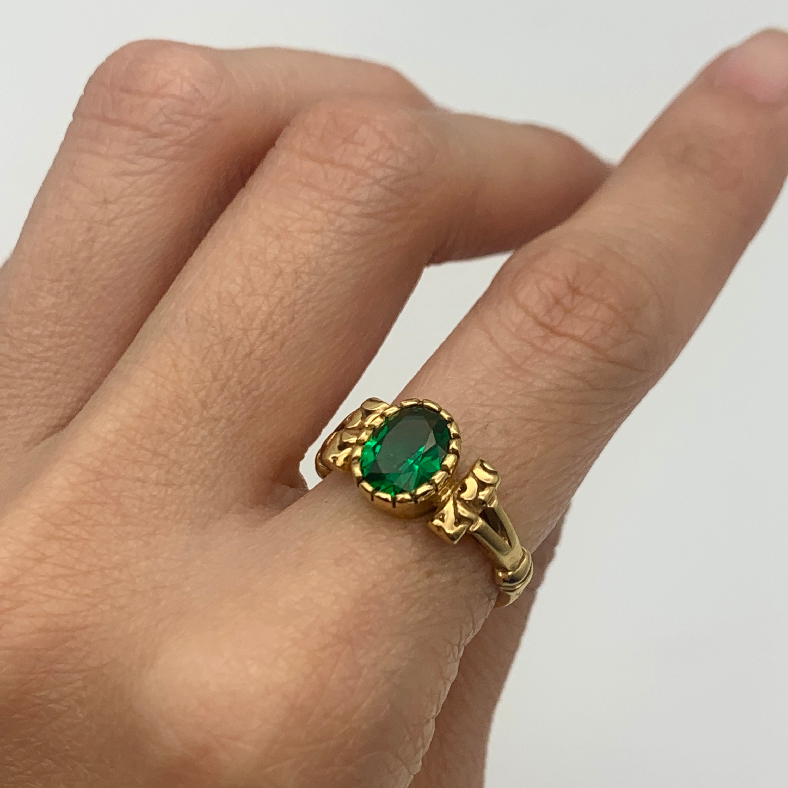 Created Emerald Ring in 18k Gold Vermeil, featuring an Oval Green Emerald, perfect for May birthdays and special occasions.