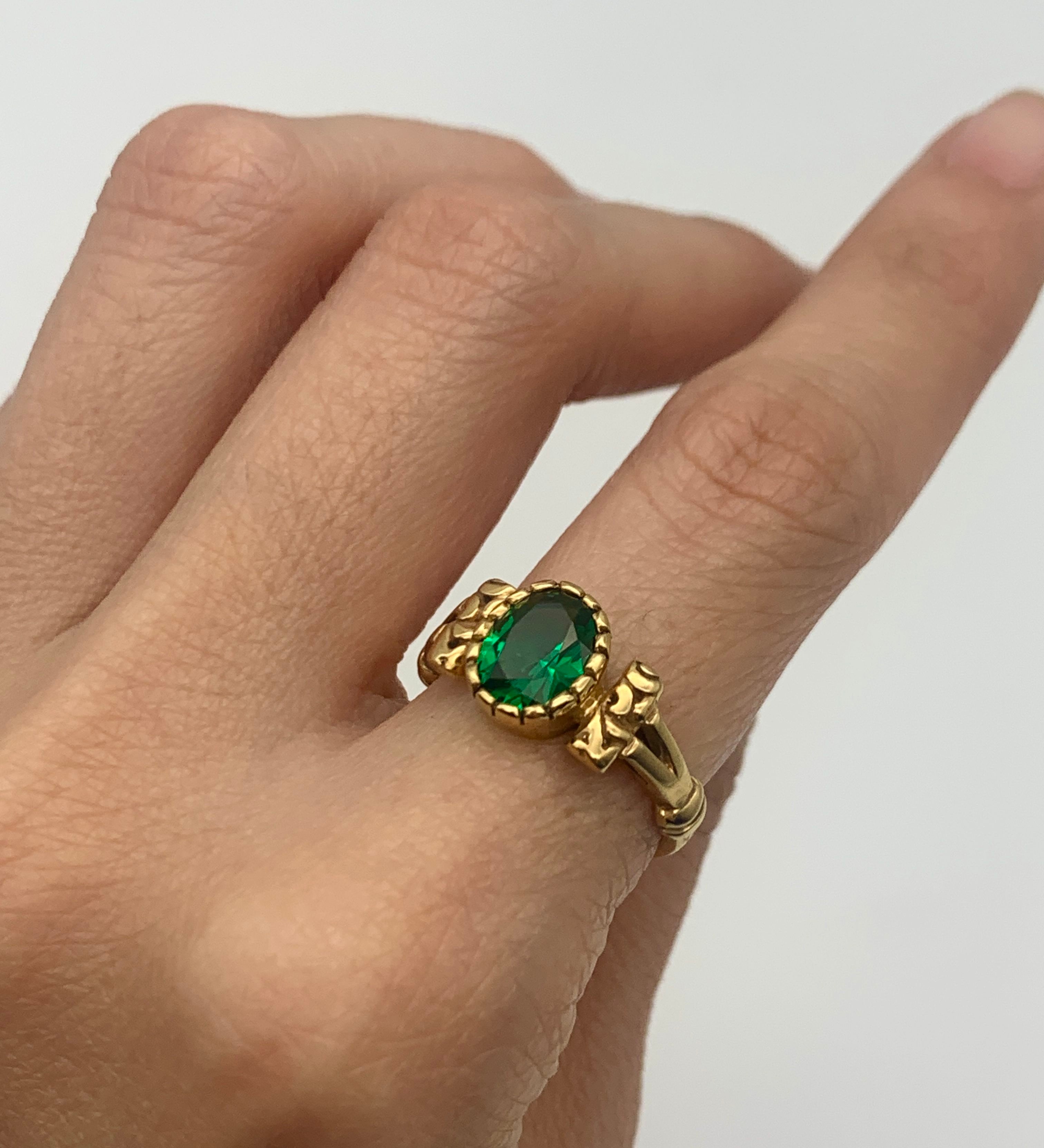 Created Emerald Ring in 18k Gold Vermeil, featuring an Oval Green Emerald, perfect for May birthdays and special occasions.