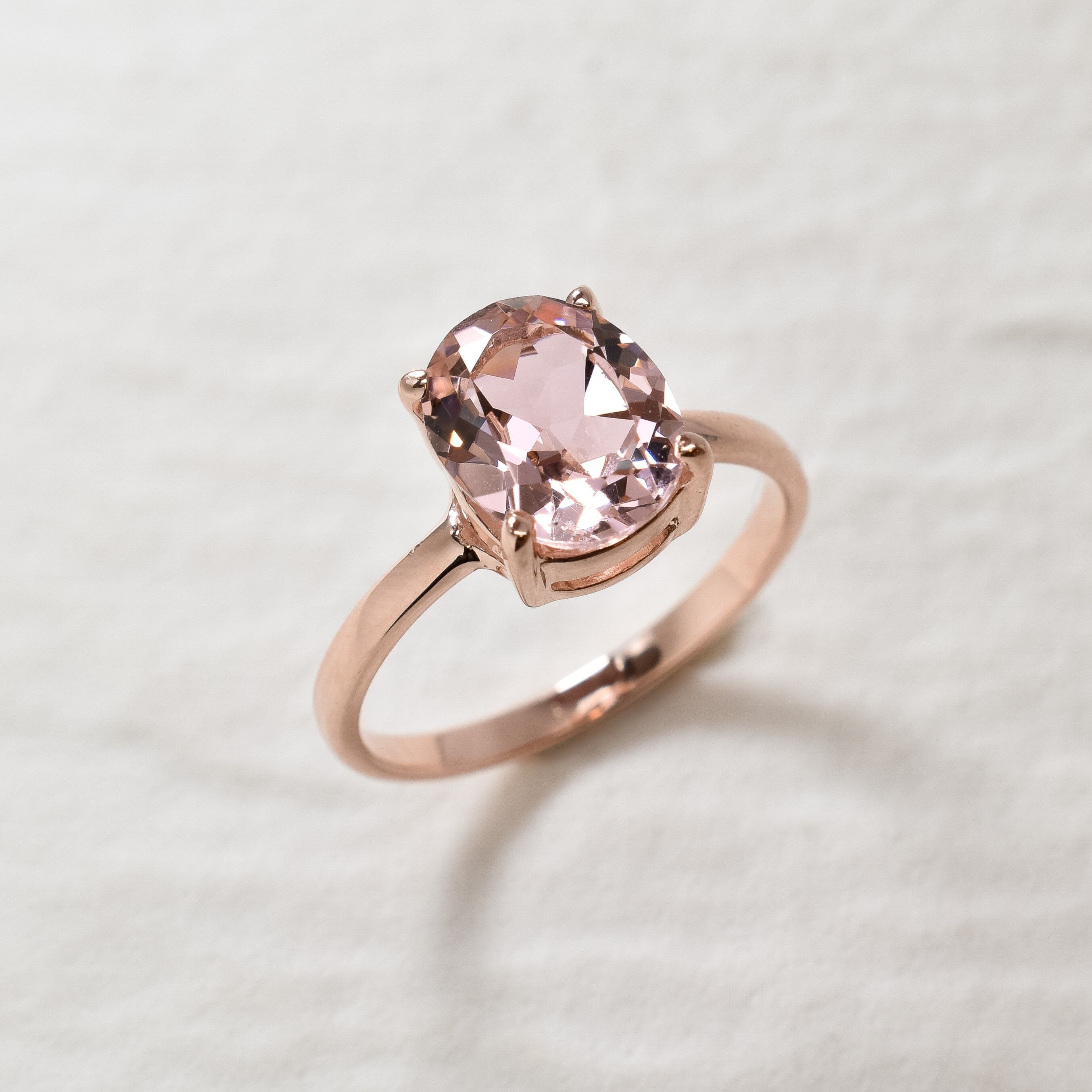 Morganite Ring, Created Morganite, Solitaire Ring, Vintage Ring, Cotton Candy Ring, Pink Diamond Ring, Unique Stone Ring, Solid Silver Ring(1)