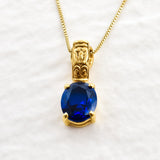 Created Sapphire Pendant made in 18k Gold Vermeil with Oval Created Blue Sapphire in Prong setting, September Birthstone gift idea, symbolizes sincerity, truth, and faithfulness, ideal for everyday wear and perfect for birthday gifting and special occasions.
