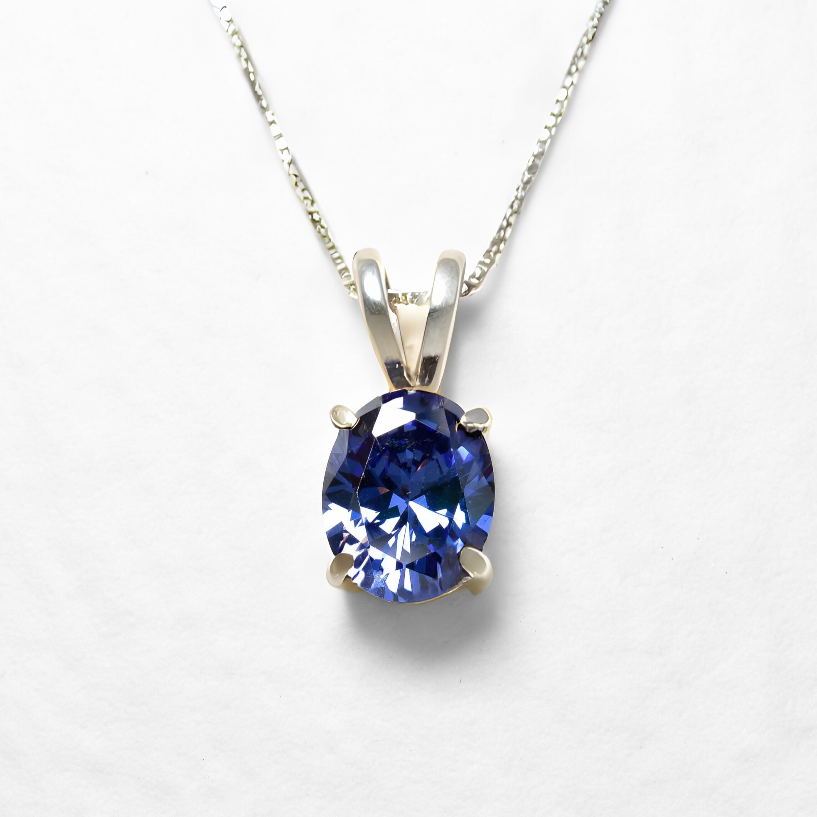 Blue Tanzanite Oval Pendant Front View in White Background