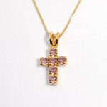 Morganite Cross Pendant - Gold Christian Necklace - Dainty Pink Necklace