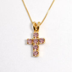 Morganite Cross Pendant - Gold Christian Necklace - Dainty Pink Necklace