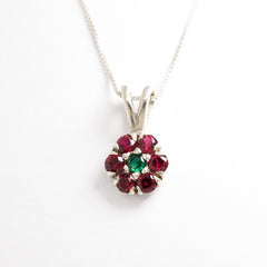 Created Ruby Pendant made in 925 Sterling Silver with Round Created Red Ruby in Cluster setting, July Birthstone gift idea, symbolizes nobility, purity, and passion, ideal for everyday wear and perfect for birthday gifting and special occasions.