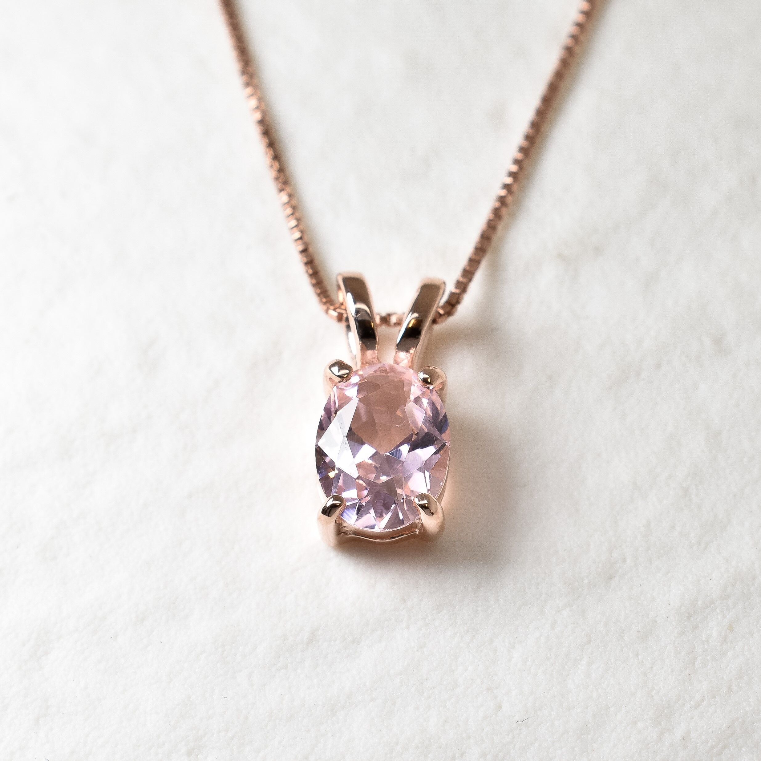 Gold Morganite Pendant - Rose Gold Necklace - Pink Oval Necklace made in Rose Gold Vermeil. Ideal for everyday wear and perfect for birthday gifting and special occasions.
