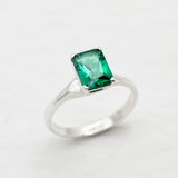 Created Emerald Ring made in 925 Sterling Silver with Emerald Created Green Emerald in Solitaire setting, May Birthstone gift idea, symbolizes, ideal for everyday wear and perfect for birthday gifting and special occasions.