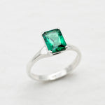 Created Emerald Ring made in 925 Sterling Silver with Emerald Created Green Emerald in Solitaire setting, May Birthstone gift idea, symbolizes, ideal for everyday wear and perfect for birthday gifting and special occasions.