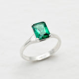 Created Emerald Ring made in 925 Sterling Silver with Emerald Created Green Emerald in Solitaire setting, May Birthstone gift idea, symbolizes, ideal for everyday wear and perfect for birthday gifting and special occasions.